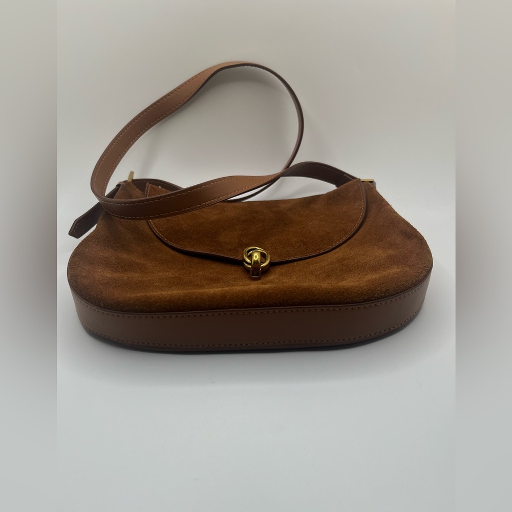 Women’s Brown Faux Suede Leather Convertible Crossbody Hand Bag OS - Picture 12 of 13
